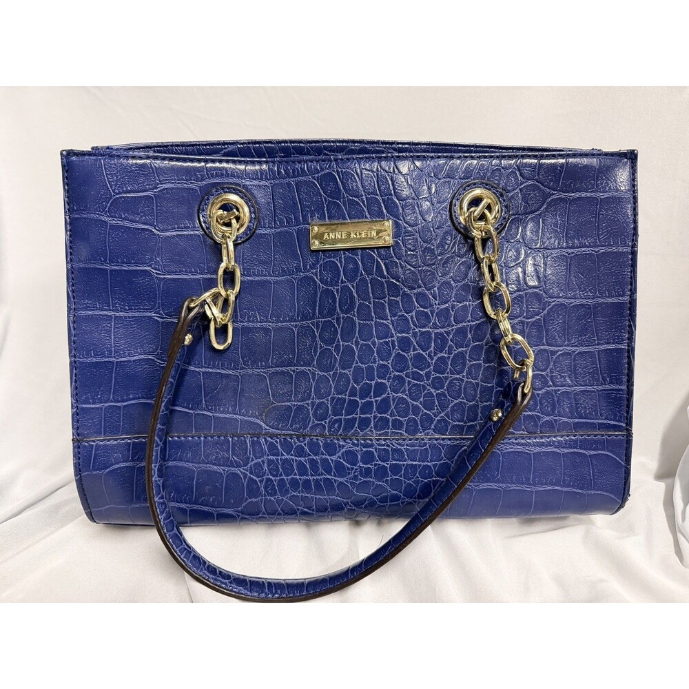 Blue Anne Klein Coast Is Clear Shoulder Bag Tote Croc-embossed Gold Chain